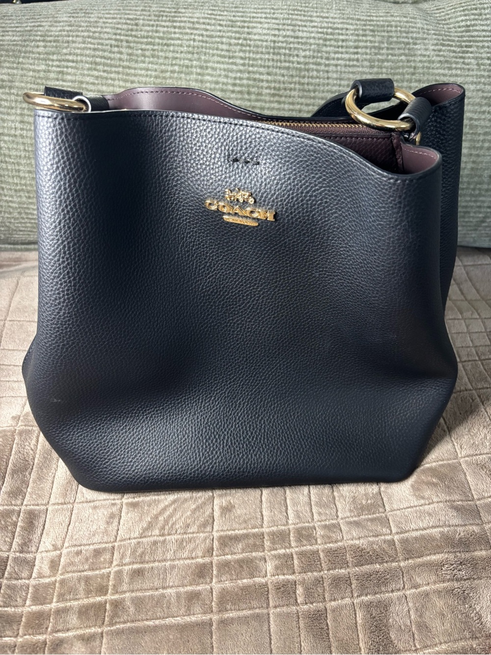 Coach Black Pebbled Leather Shoulder Bag with Gold Logo